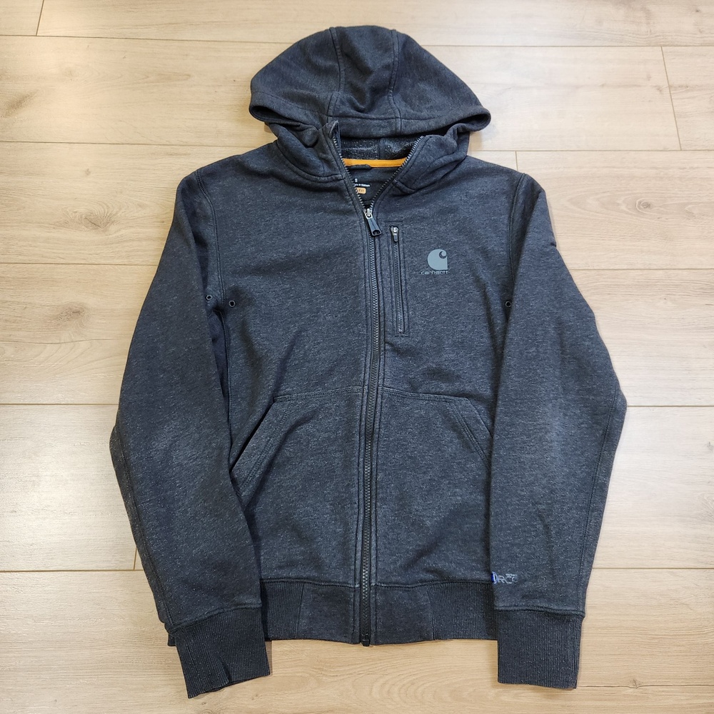 Carhartt Hoodie Sweatshirt Mens Small Gray Relaxed Fit Full Zip Fleece Workwear